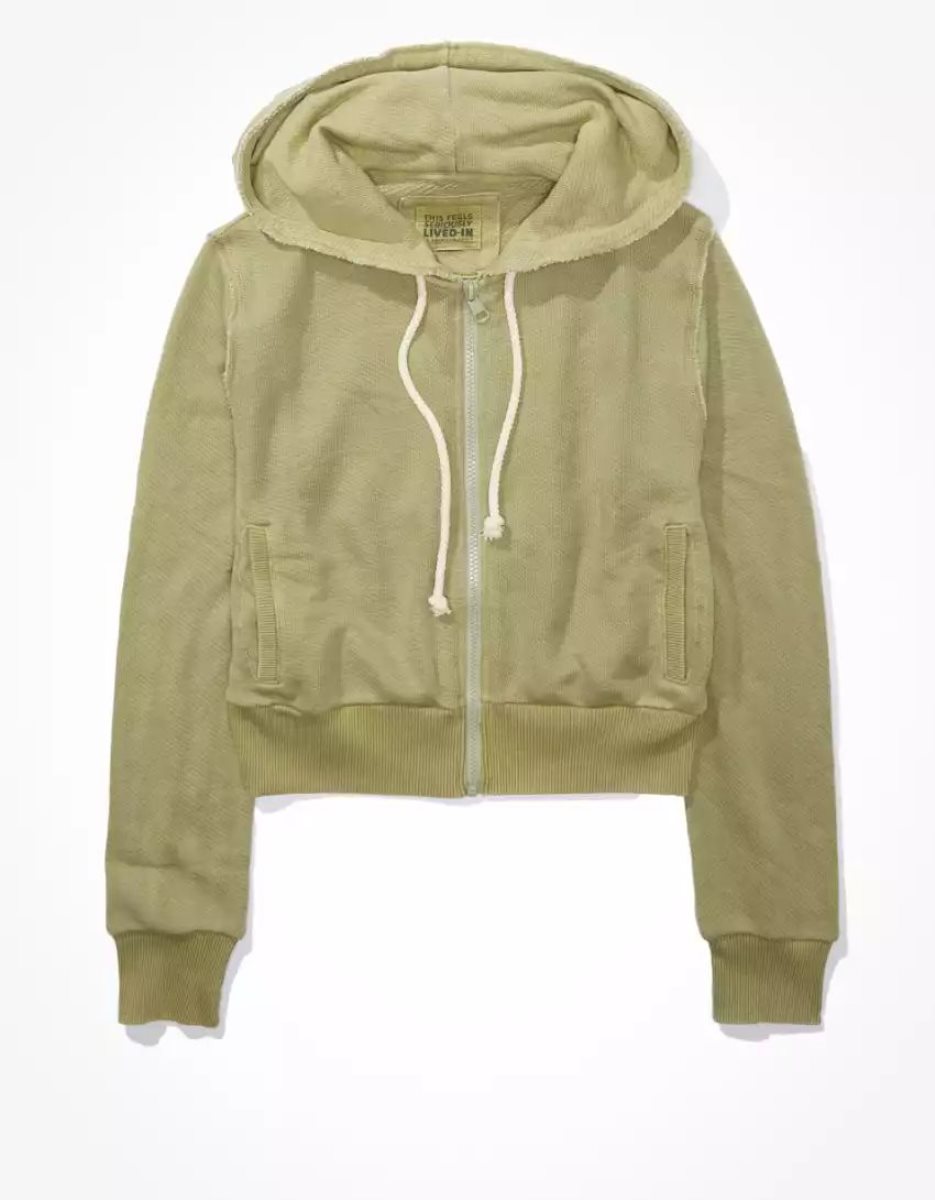 Sweat à Capuche American Eagle AE Sun Set Zip-Up Vert Olive Femme | GEK-18785386